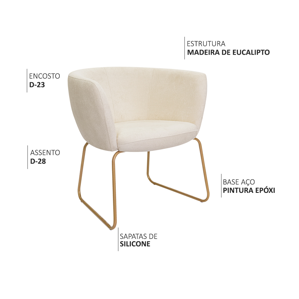Poltrona Decorativa Isis Base Aço Ouro Fosco Bouclé Off White - Nexta Casa