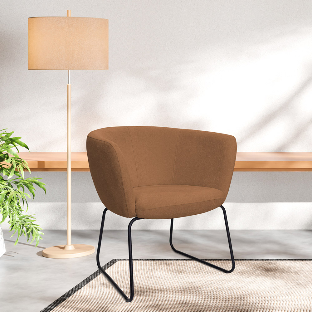 Poltrona Decorativa Isis Base Aço Preto Bouclé Terracota - Nexta Casa