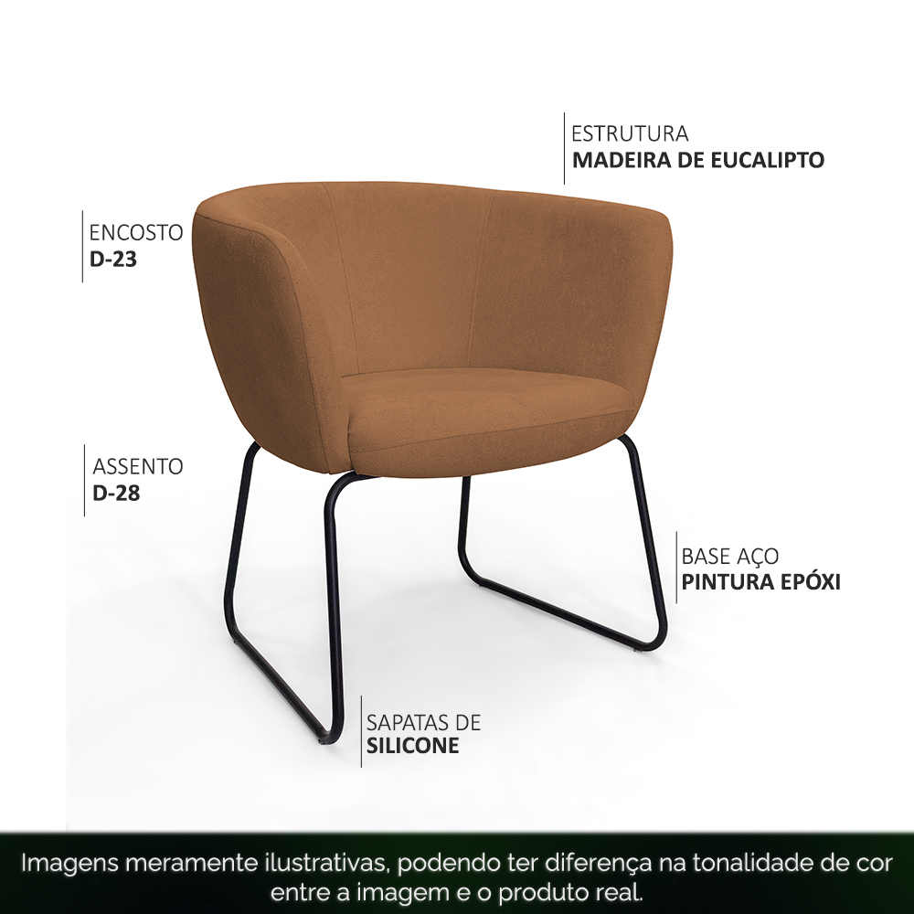 Poltrona Decorativa Isis Base Aço Preto Bouclé Terracota - Nexta Casa