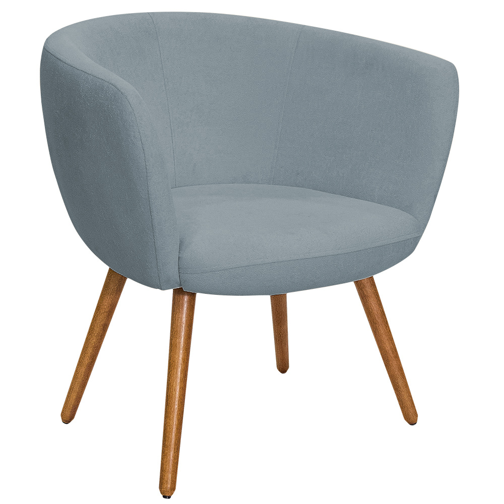 Poltrona Decorativa Isis Pés Palito Castanho Bouclé Azul Claro - Nexta Casa