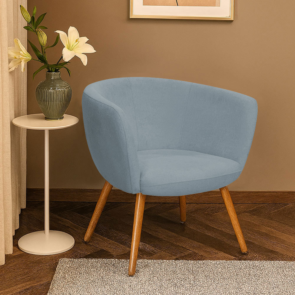 Poltrona Decorativa Isis Pés Palito Castanho Bouclé Azul Claro - Nexta Casa