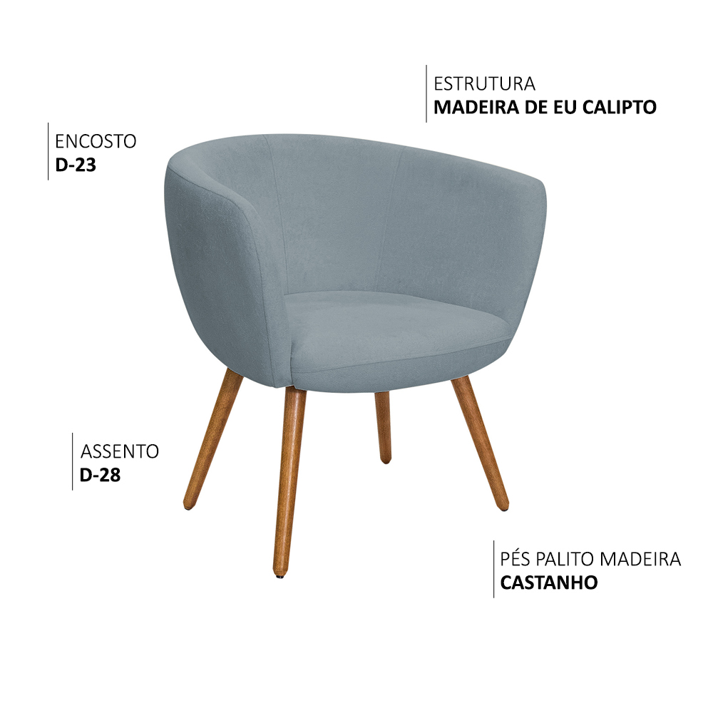 Poltrona Decorativa Isis Pés Palito Castanho Bouclé Azul Claro - Nexta Casa