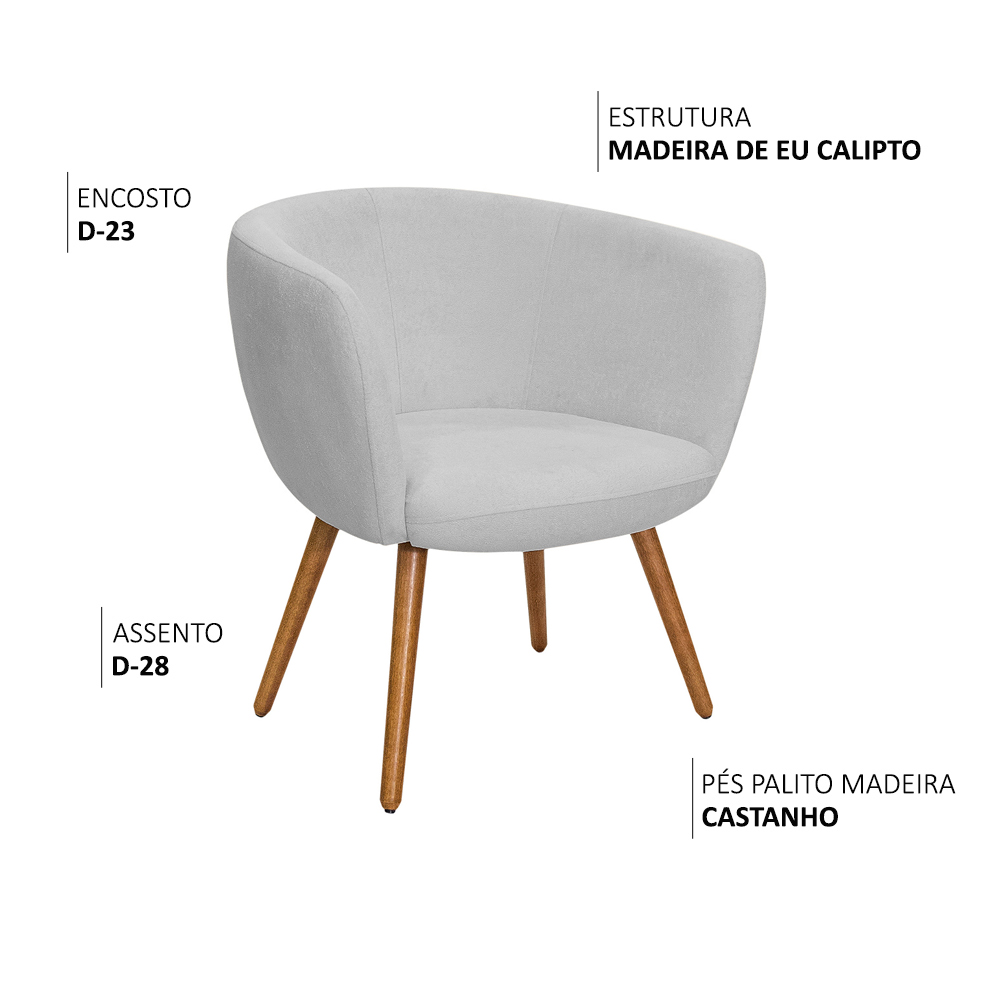 Poltrona Decorativa Isis Pés Palito Castanho Bouclé Cinza Claro - Nexta Casa