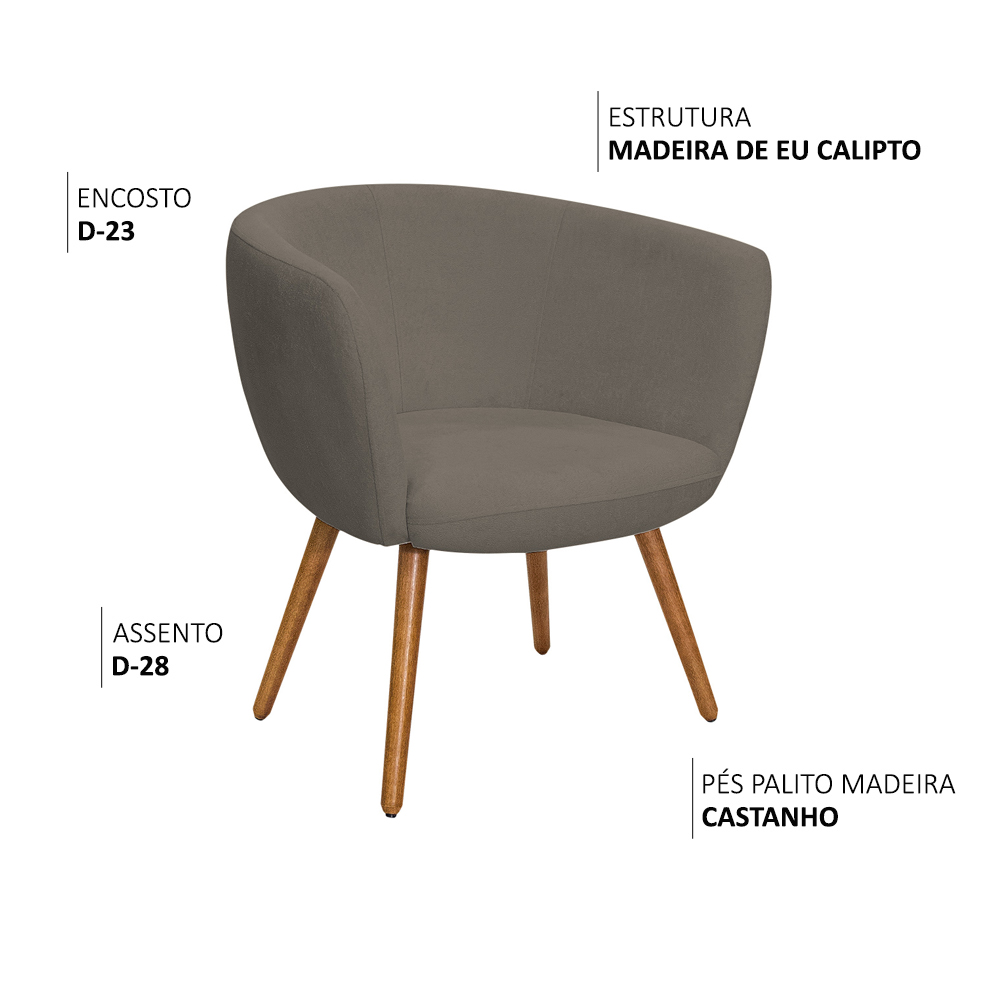 Poltrona Decorativa Isis Pés Palito Castanho Bouclé Marrom - Nexta Casa