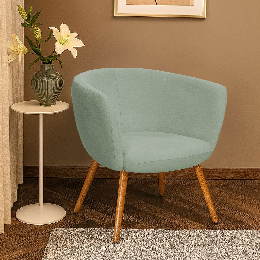 Poltrona Decorativa Isis Pés Palito Castanho Bouclé Verde Claro - Nexta Casa