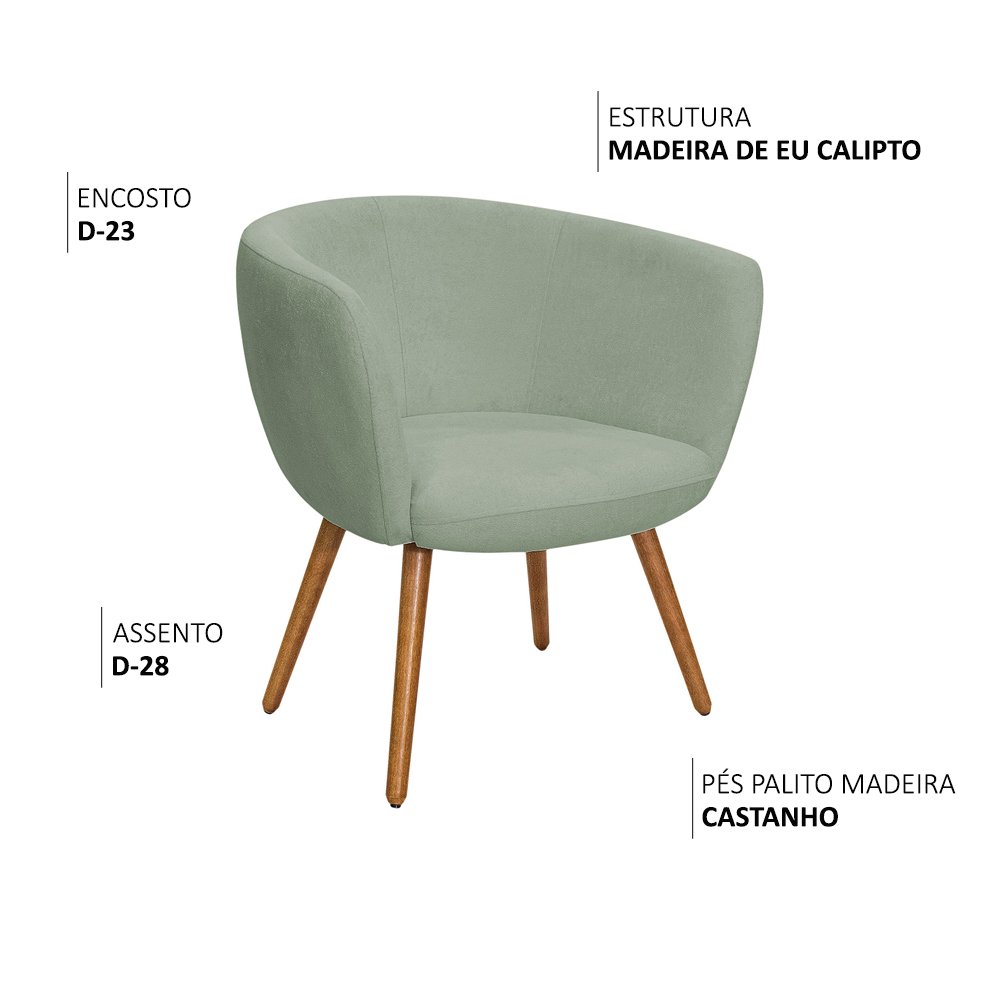 Poltrona Decorativa Isis Pés Palito Castanho Bouclé Verde Claro - Nexta Casa