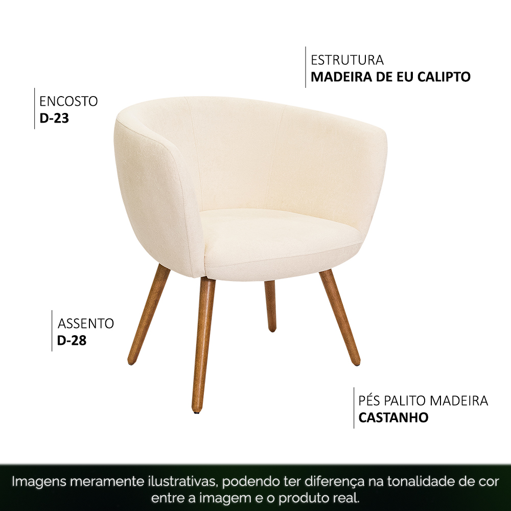 Poltrona Decorativa Isis Pés Palito Castanho Bouclê Off White - Nexta Casa