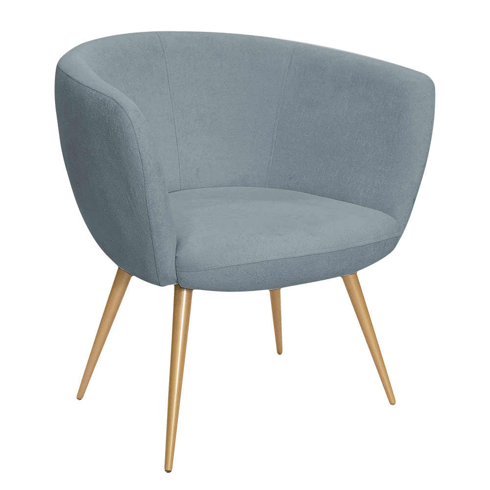 Poltrona Decorativa Isis Pés Palito Ouro Fosco Bouclé Azul Claro - Nexta Casa