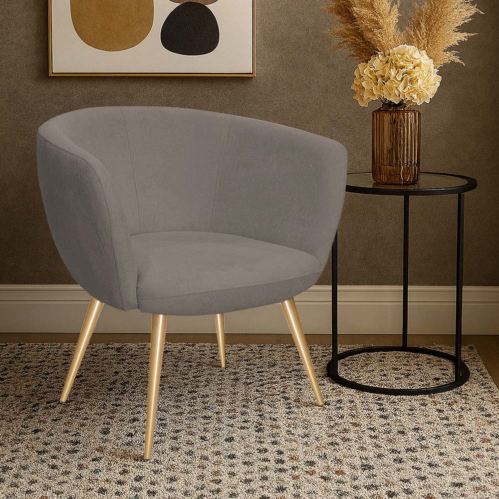 Poltrona Decorativa Isis Pés Palito Ouro Fosco Bouclé Marrom - Nexta Casa