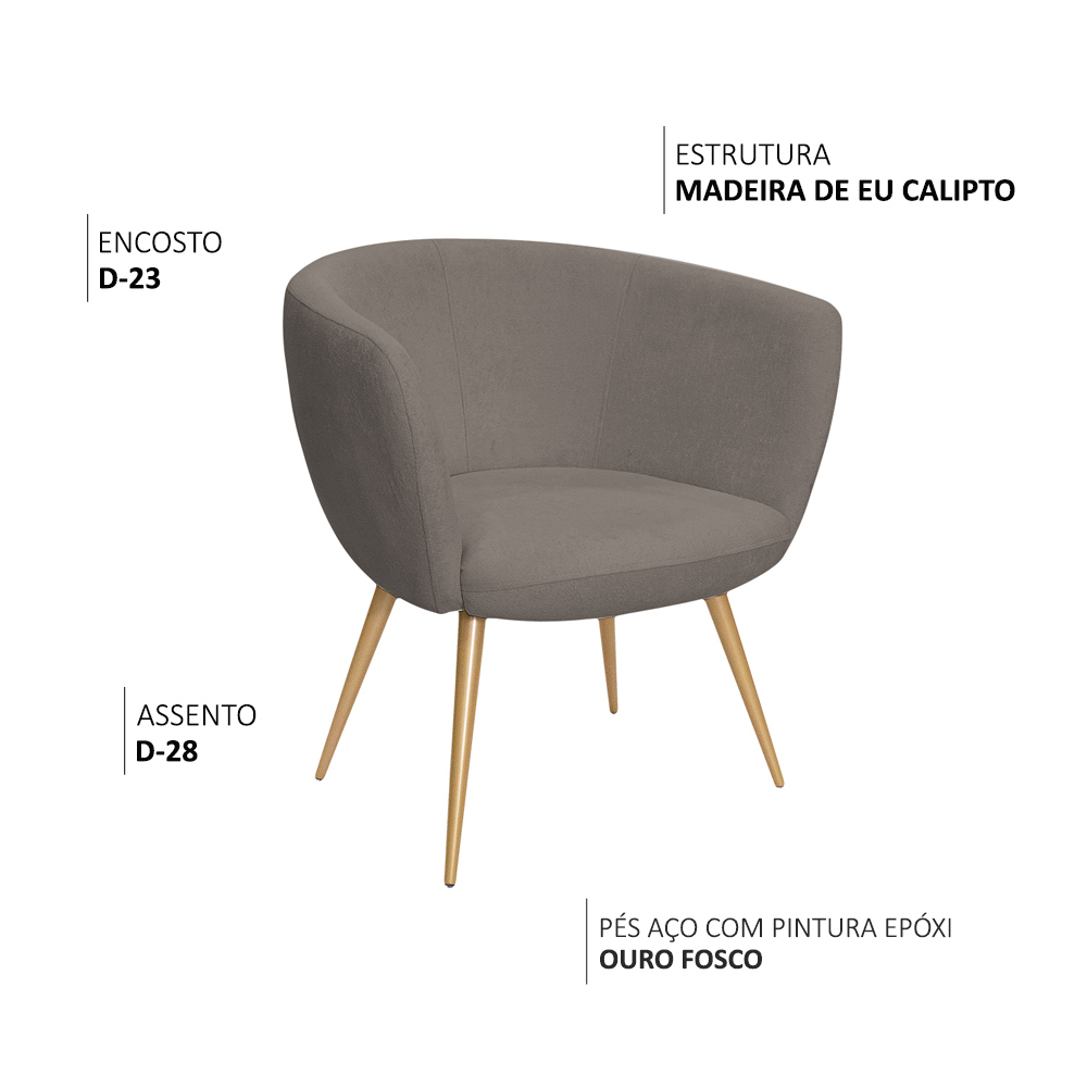 Poltrona Decorativa Isis Pés Palito Ouro Fosco Bouclé Marrom - Nexta Casa