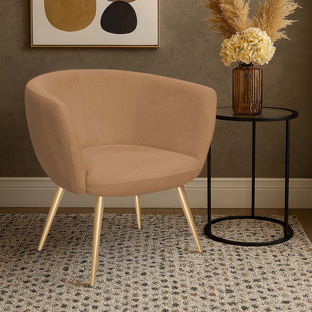 Poltrona Decorativa Isis Pés Palito Ouro Fosco Bouclé Terracota - Nexta Casa
