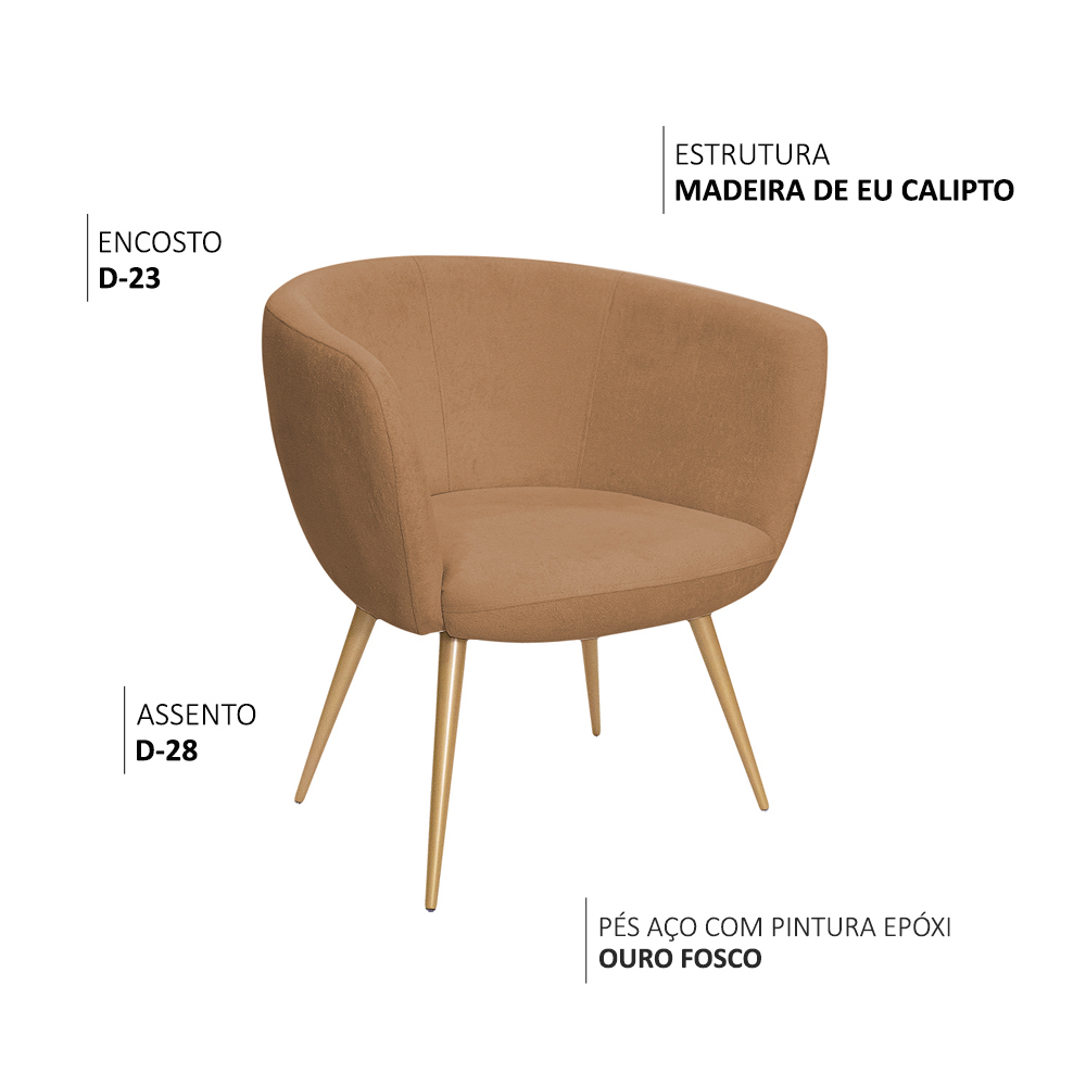 Poltrona Decorativa Isis Pés Palito Ouro Fosco Bouclé Terracota - Nexta Casa