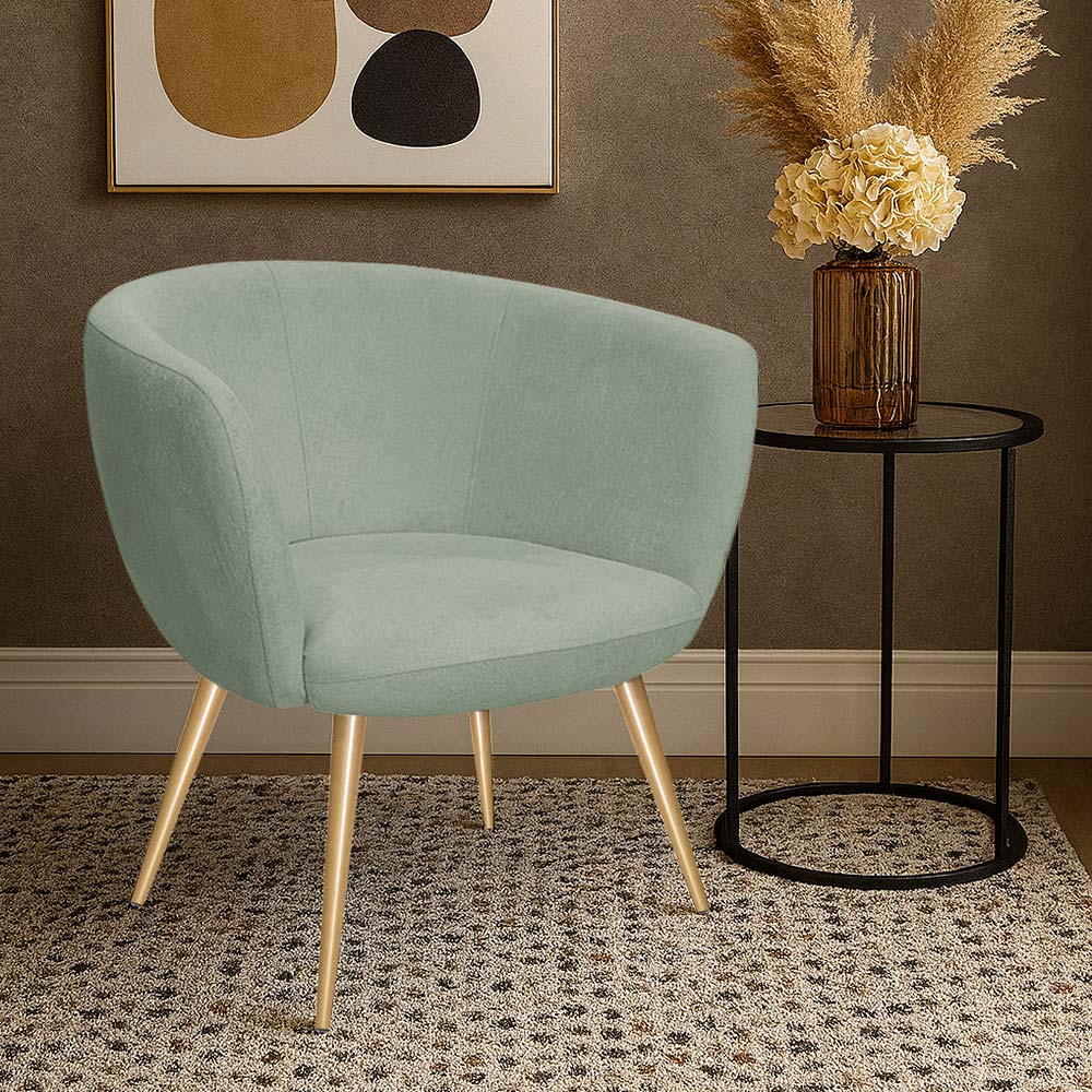 Poltrona Decorativa Isis Pés Palito Ouro Fosco Bouclé Verde Claro - Nexta Casa