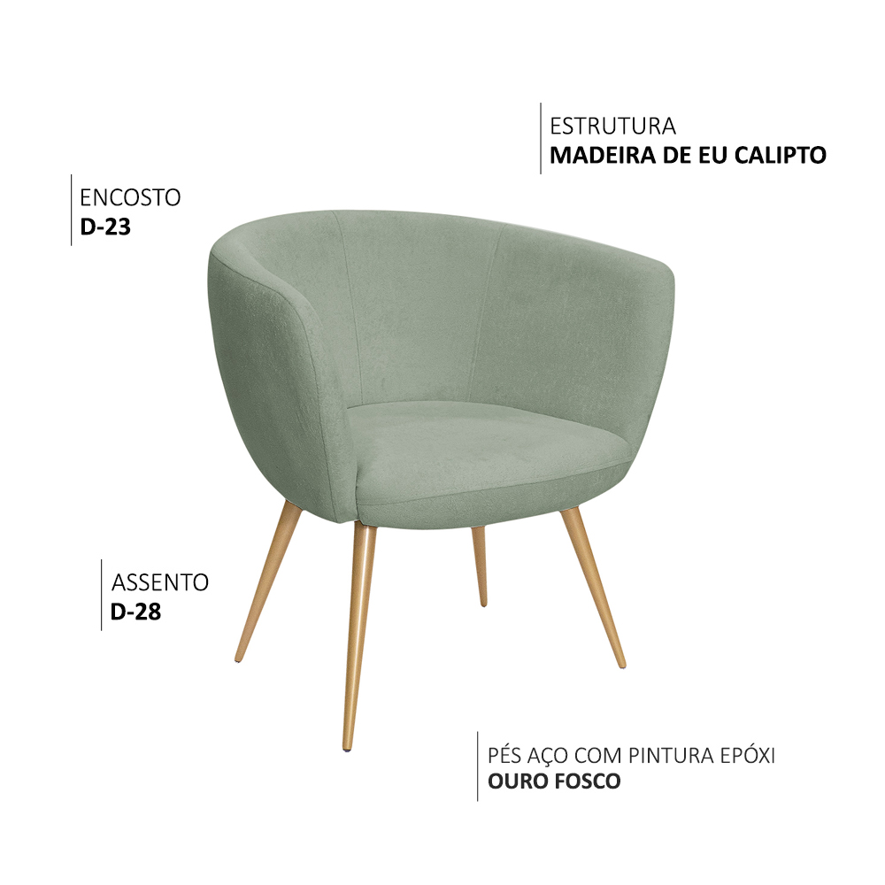 Poltrona Decorativa Isis Pés Palito Ouro Fosco Bouclé Verde Claro - Nexta Casa