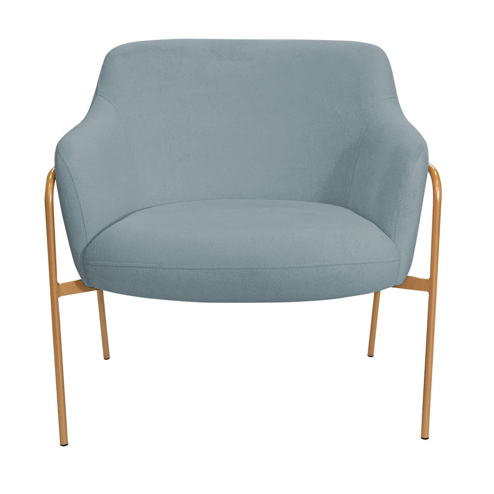 Poltrona Decorativa Jade Base Aço Ouro Fosco Bouclé Azul Claro - Nexta Casa