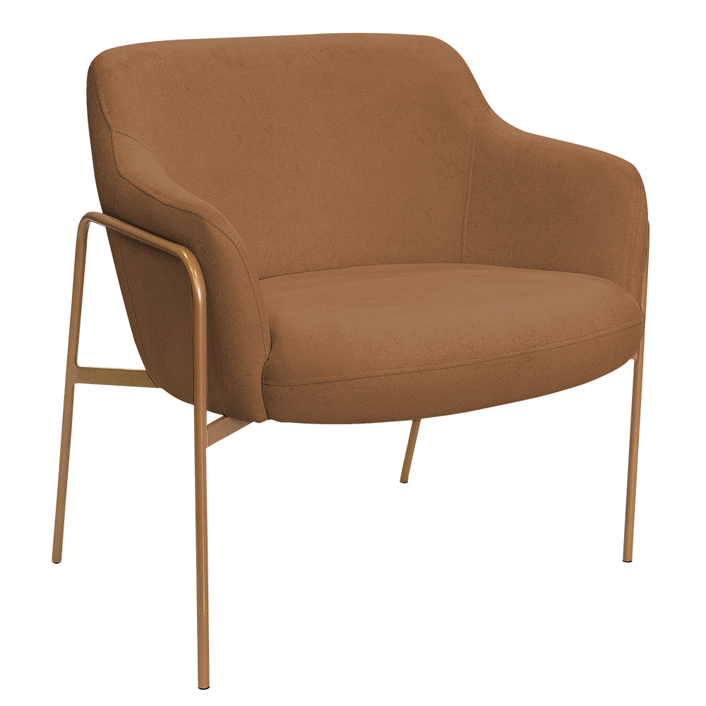 Poltrona Decorativa Jade Base Aço Ouro Fosco Bouclé Terracota - Nexta Casa