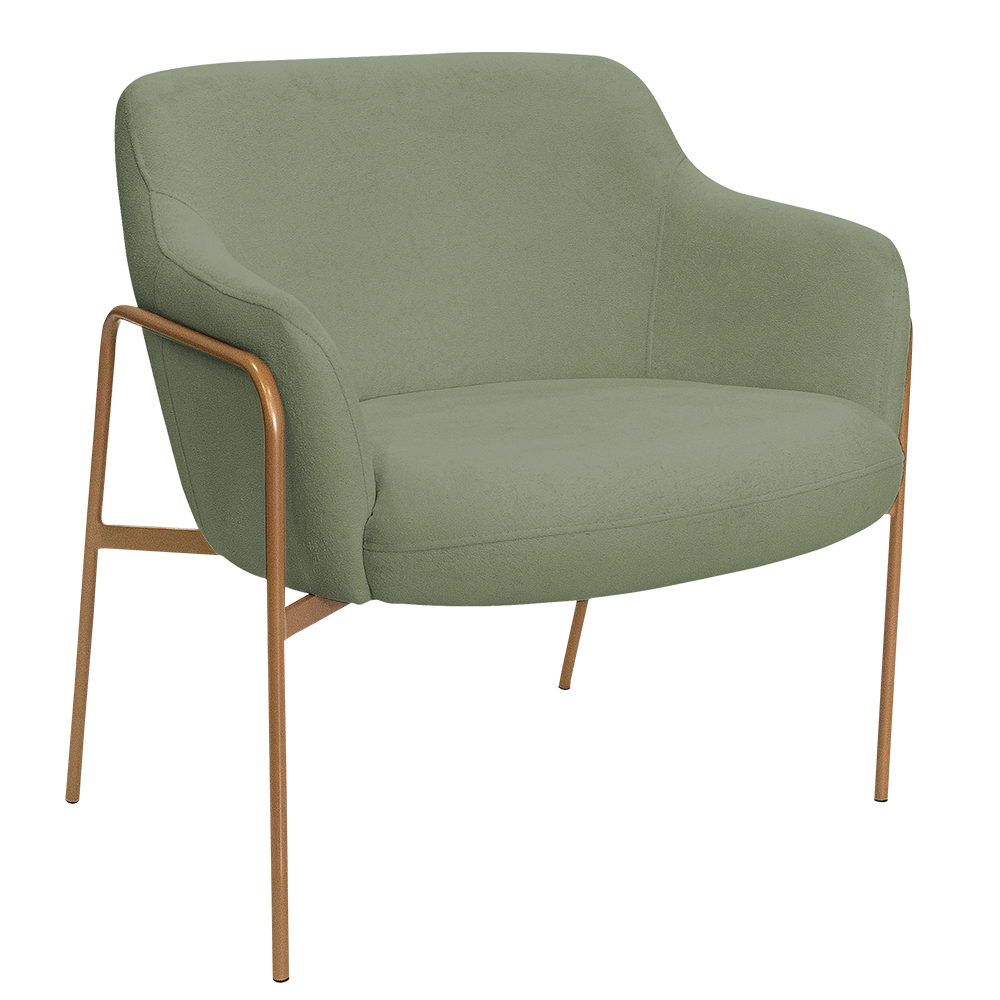 Poltrona Decorativa Jade Base Aço Ouro Fosco Bouclé Verde Claro - Nexta Casa