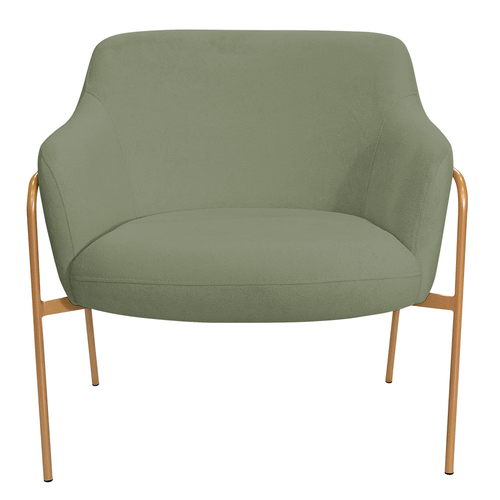 Poltrona Decorativa Jade Base Aço Ouro Fosco Bouclé Verde Claro - Nexta Casa