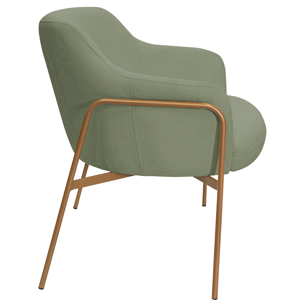 Poltrona Decorativa Jade Base Aço Ouro Fosco Bouclé Verde Claro - Nexta Casa