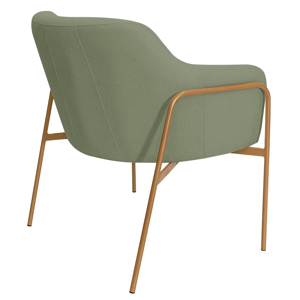 Poltrona Decorativa Jade Base Aço Ouro Fosco Bouclé Verde Claro - Nexta Casa
