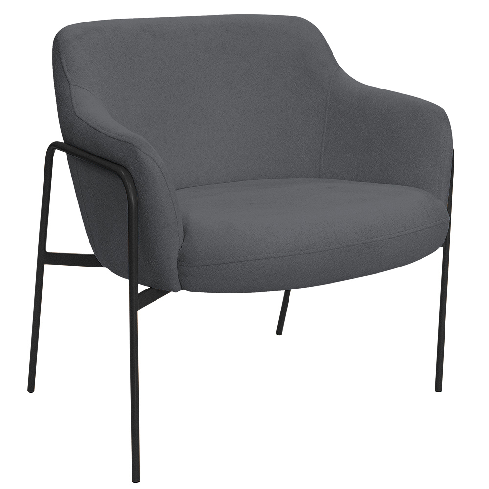 Poltrona Decorativa Jade Base Aço Preto Bouclé Grafite - Nexta Casa
