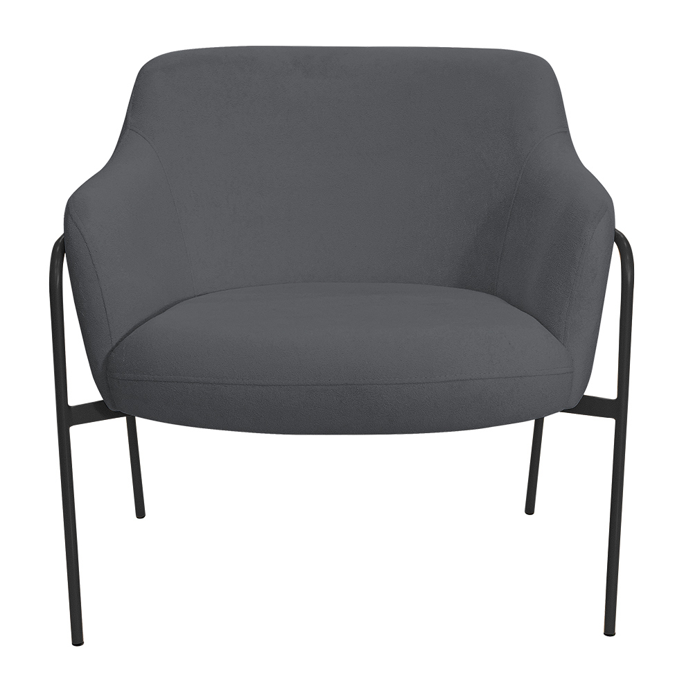 Poltrona Decorativa Jade Base Aço Preto Bouclé Grafite - Nexta Casa