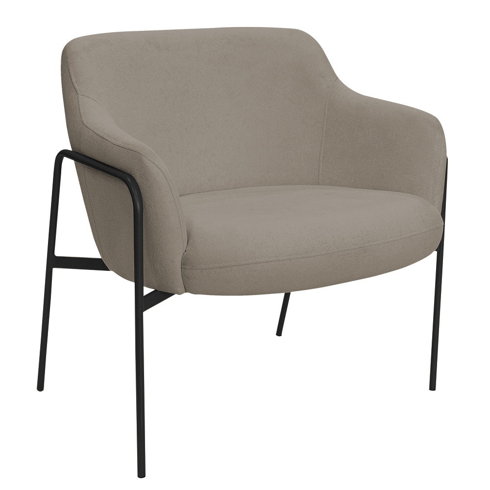 Poltrona Decorativa Jade Base Aço Preto Bouclé Marrom Claro - Nexta Casa