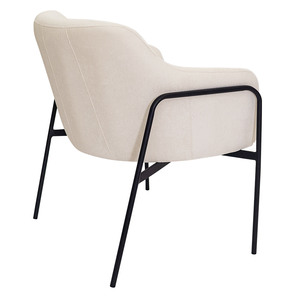 Poltrona Decorativa Jade Base Aço Preto Bouclé Off White - Nexta Casa