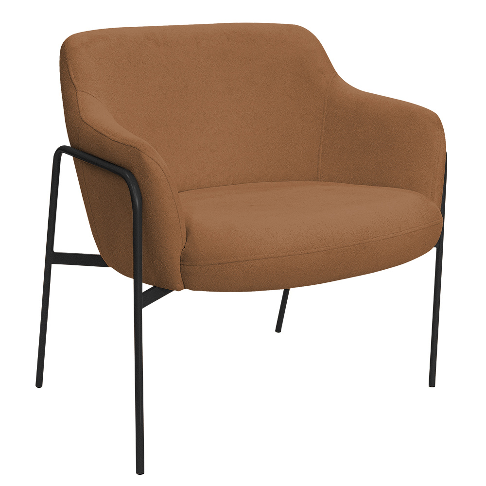 Poltrona Decorativa Jade Base Aço Preto Bouclé Terracota - Nexta Casa