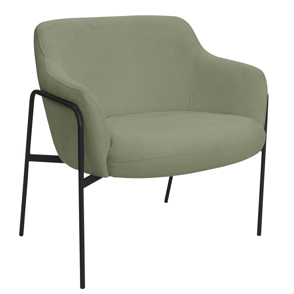 Poltrona Decorativa Jade Base Aço Preto Bouclé Verde Claro - Nexta Casa