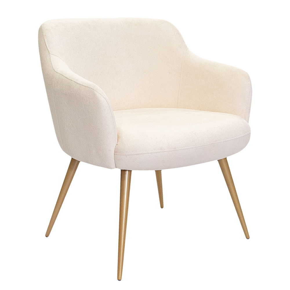 Poltrona Decorativa Jade Pés Palito Ouro Fosco Bouclé Off White - Nexta Casa