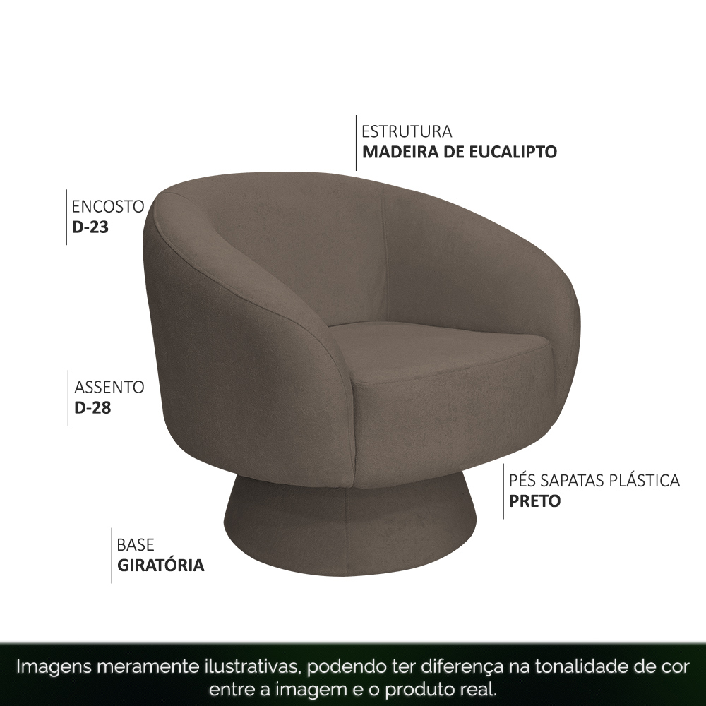 Poltrona Decorativa Liz Base Giratória Bouclê Marrom - Nexta Casa