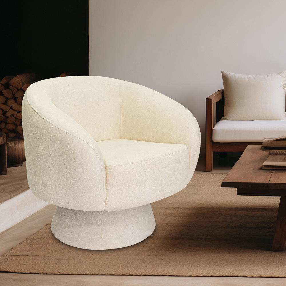 Poltrona Decorativa Liz Base Giratória Bouclê Off White - Nexta Casa