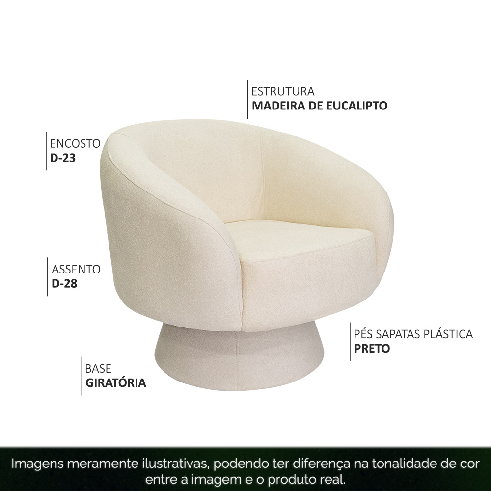 Poltrona Decorativa Liz Base Giratória Bouclê Off White - Nexta Casa