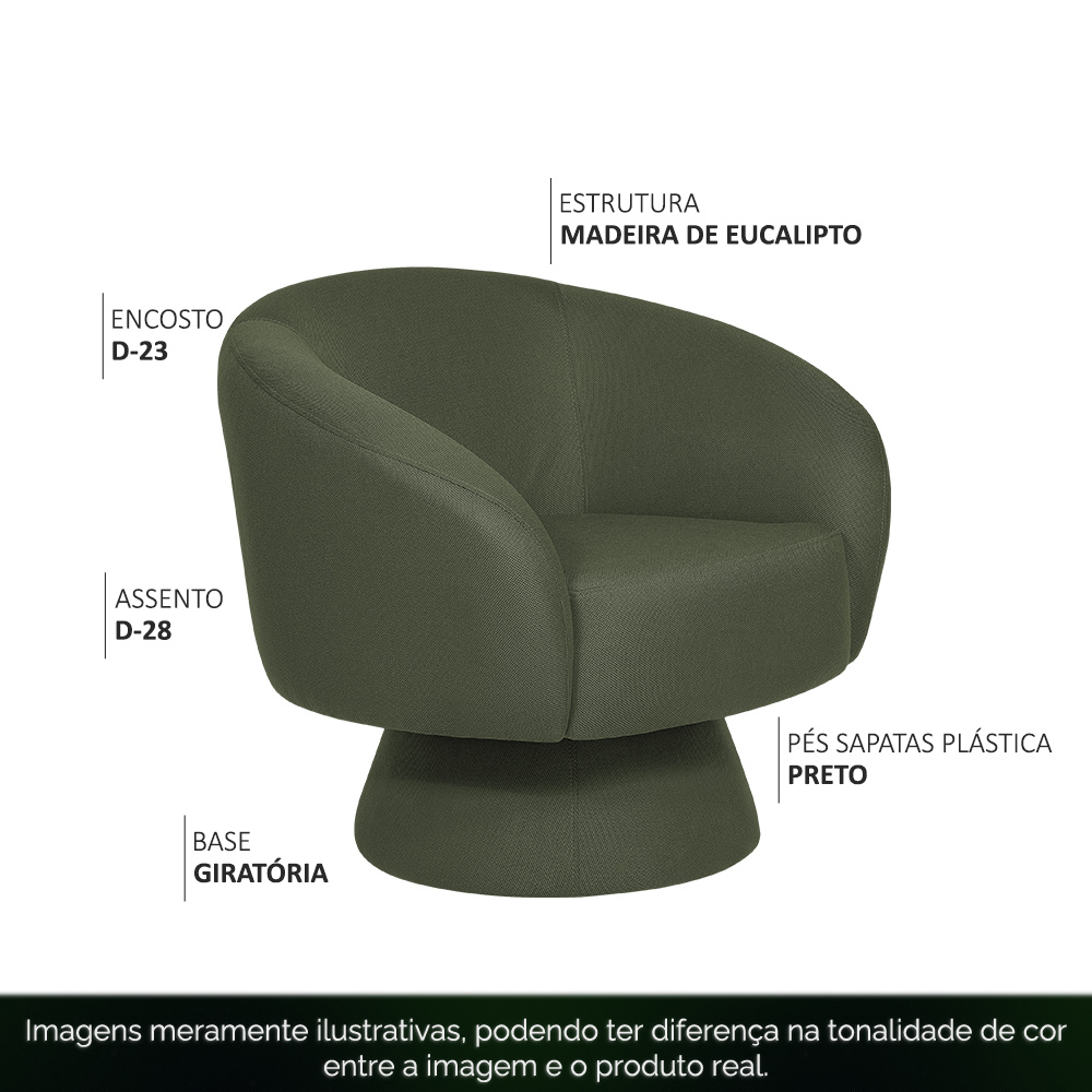 Poltrona Decorativa Liz Base Giratória Linho Verde - Nexta Casa