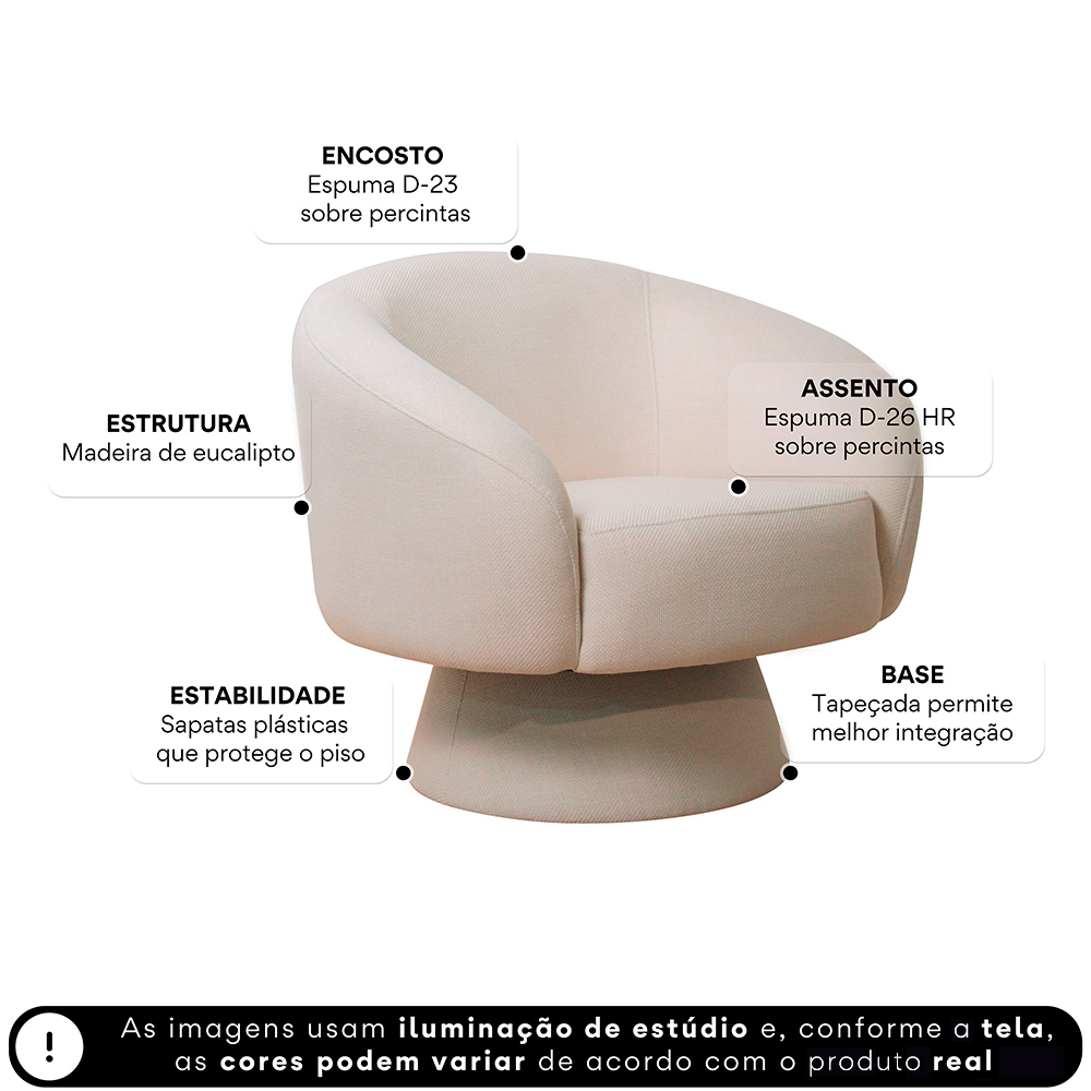Poltrona Decorativa Liz Fixa Linhão Off White - Nexta Casa