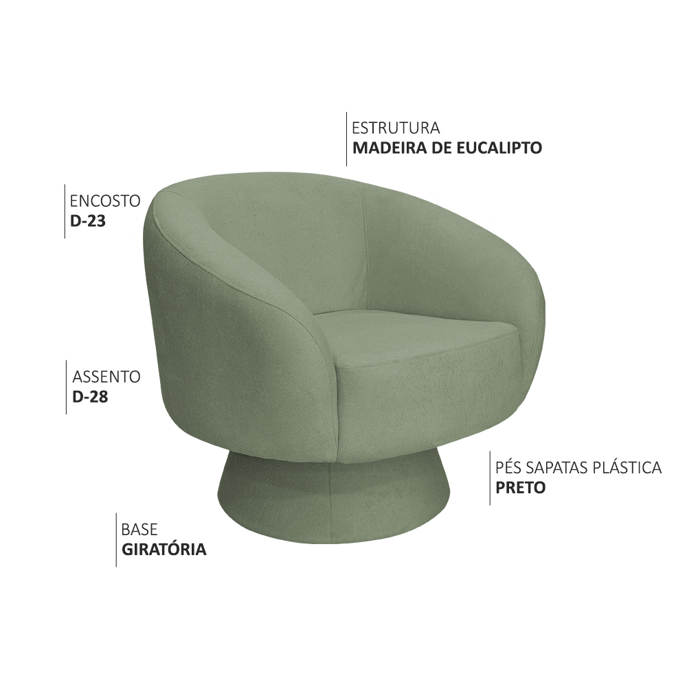 Poltrona Decorativa Liz Giratória Bouclé Verde Claro - Nexta Casa