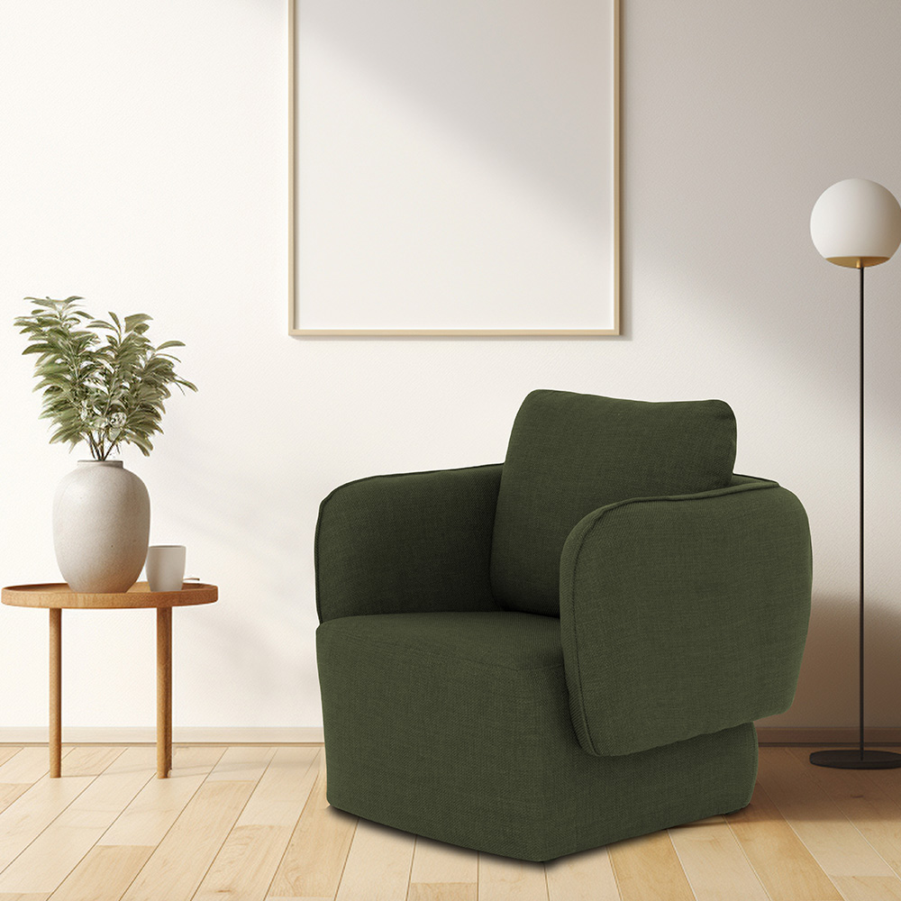 Poltrona Decorativa Sala de Estar Duna Linho Verde Musgo - Nexta Casa