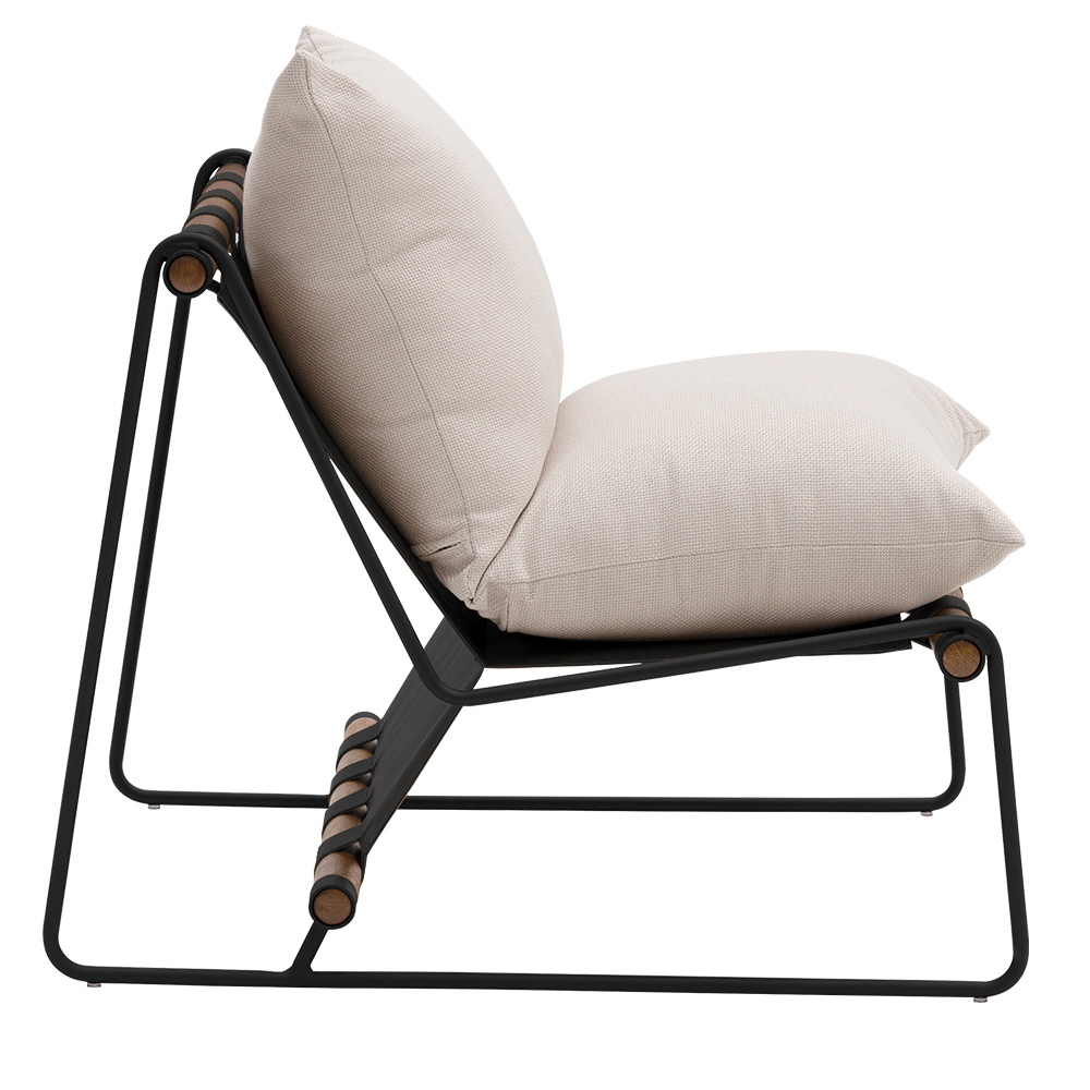 Poltrona Decorativa Turim Base Aço Preto Recouro Black Linho Off White - Nexta Casa