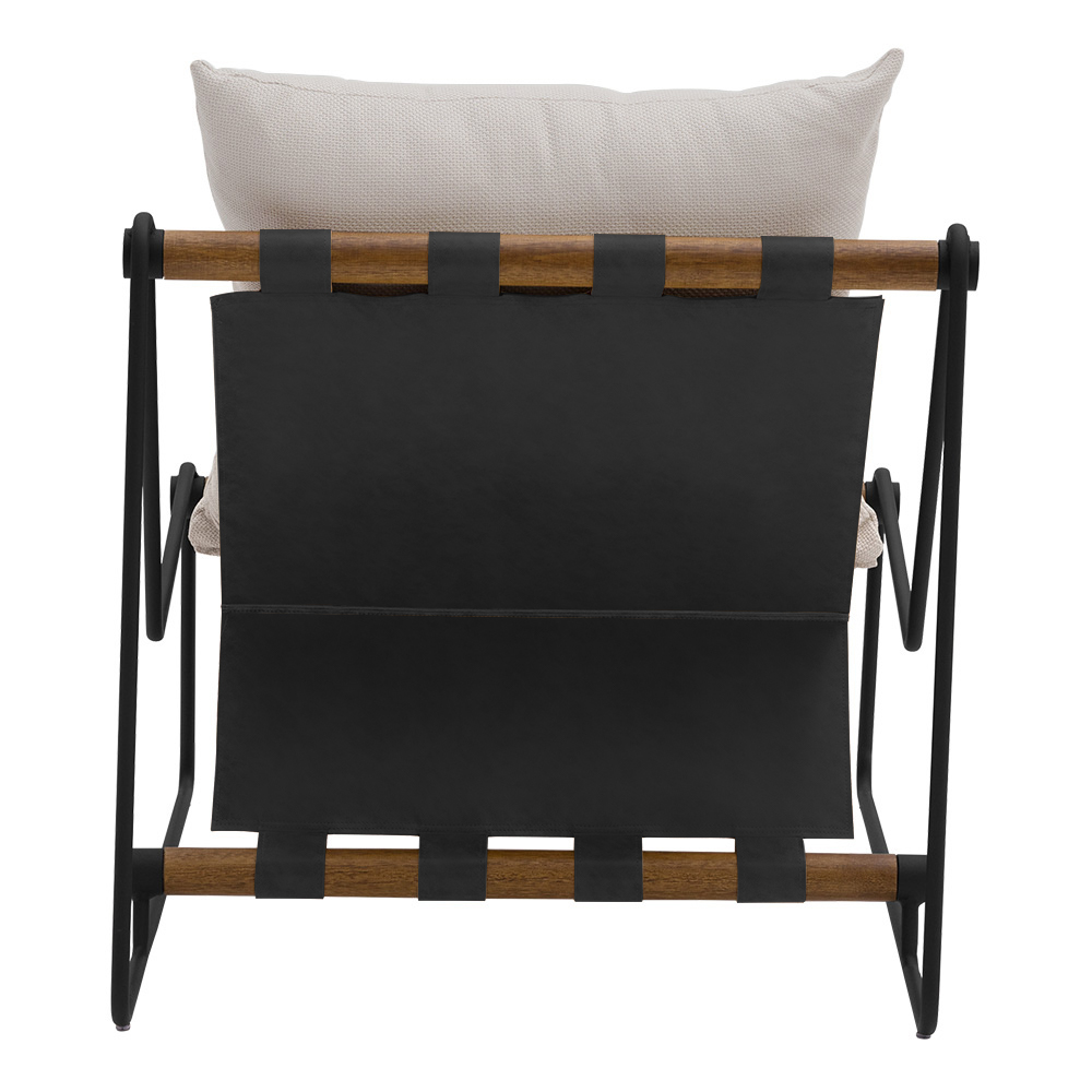 Poltrona Decorativa Turim Base Aço Preto Recouro Black Linho Off White - Nexta Casa