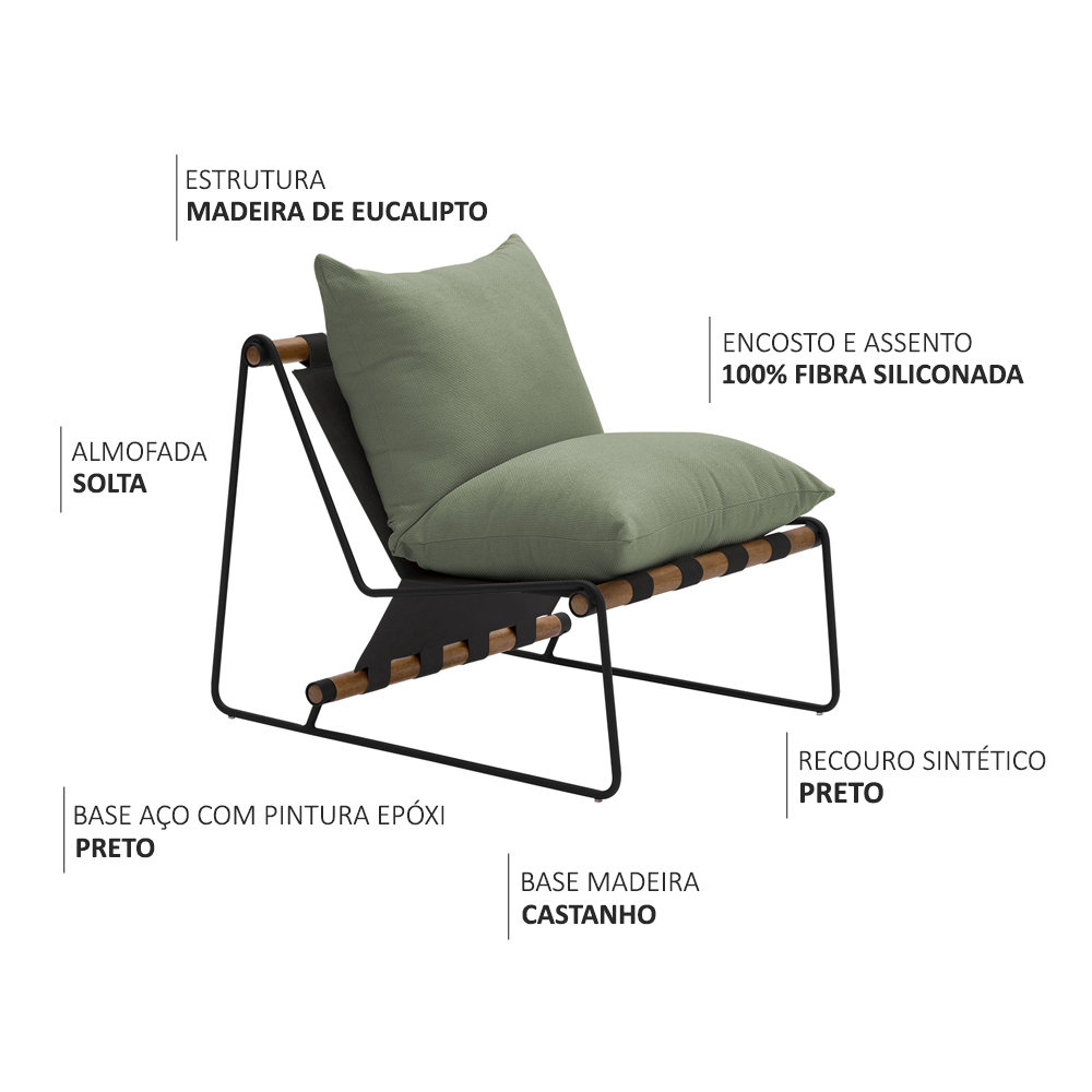 Poltrona Decorativa Turim Base Aço Preto Recouro Black Poliéster Verde - Nexta Casa