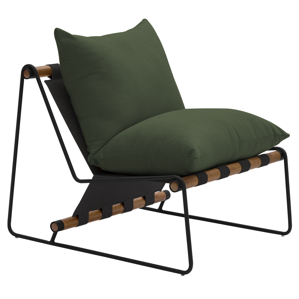 Poltrona Decorativa Turim Base Aço Preto Recouro Black Poliéster Verde Musgo - Nexta Casa
