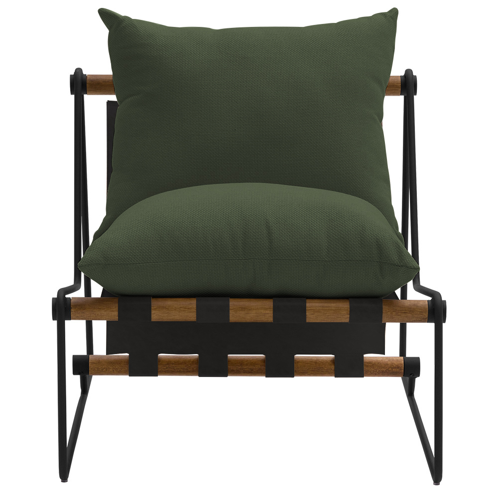 Poltrona Decorativa Turim Base Aço Preto Recouro Black Poliéster Verde Musgo - Nexta Casa