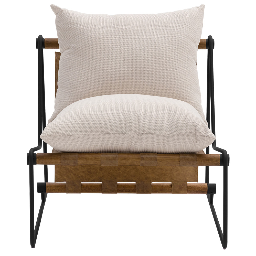 Poltrona Decorativa Turim Base Aço Preto Recouro Camel Linho Off White - Nexta Casa