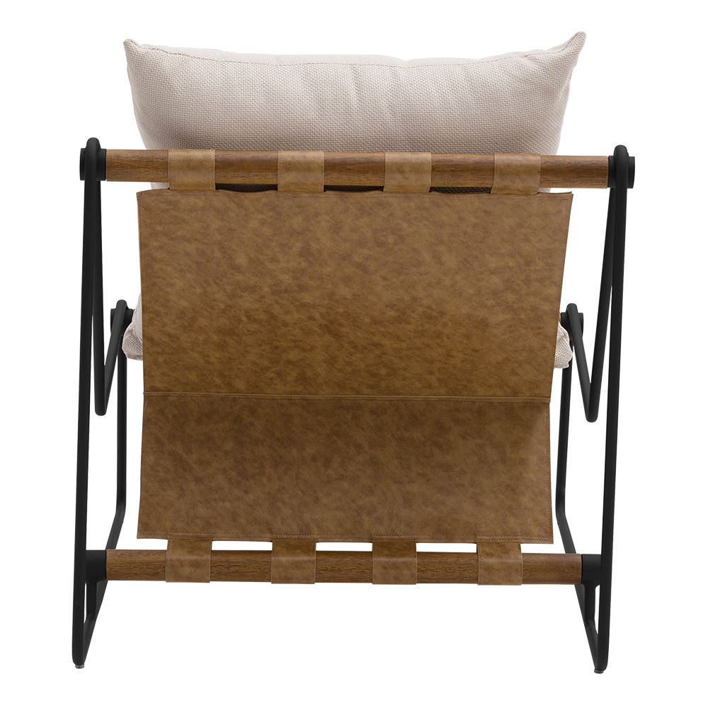 Poltrona Decorativa Turim Base Aço Preto Recouro Camel Linho Off White - Nexta Casa