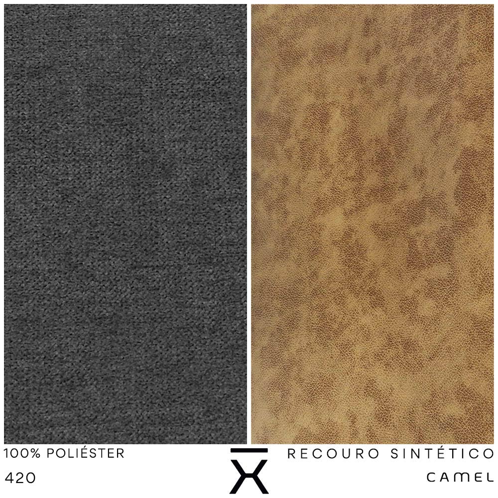 Poltrona Decorativa Turim Base Aço Preto Recouro Camel Poliéster Cinza - Nexta Casa