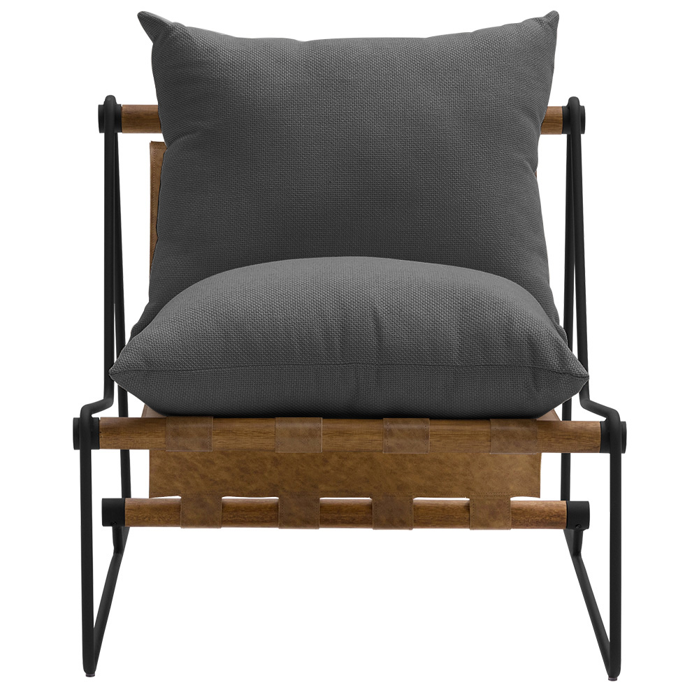Poltrona Decorativa Turim Base Aço Preto Recouro Camel Poliéster Cinza - Nexta Casa