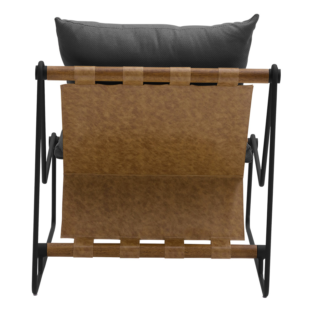 Poltrona Decorativa Turim Base Aço Preto Recouro Camel Poliéster Cinza - Nexta Casa