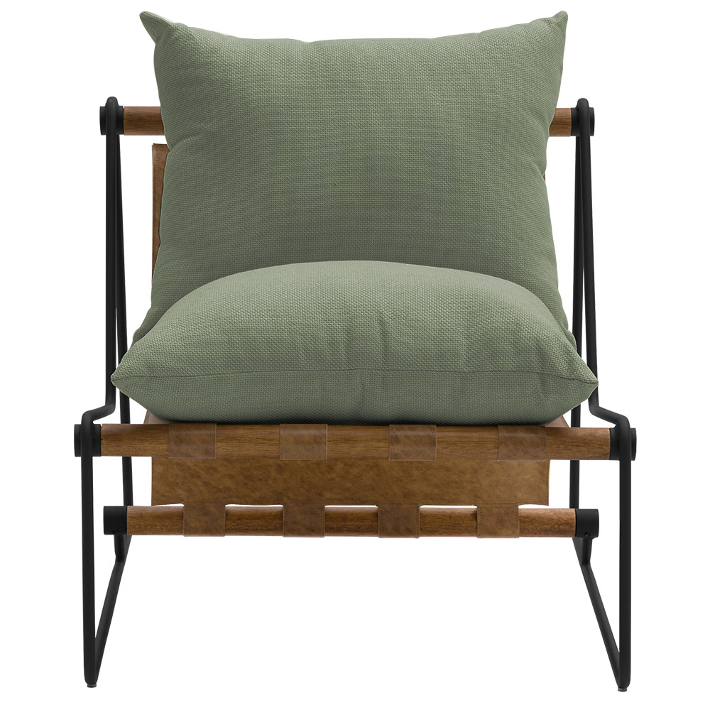 Poltrona Decorativa Turim Base Aço Preto Recouro Camel Poliéster Verde - Nexta Casa