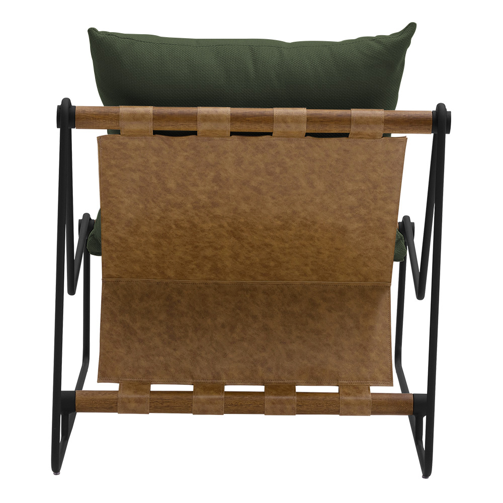 Poltrona Decorativa Turim Base Aço Preto Recouro Camel Poliéster Verde Musgo - Nexta Casa